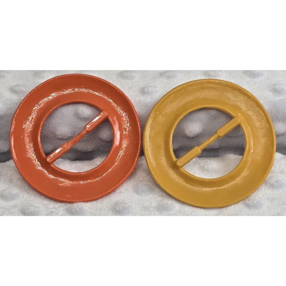 Vintage 1980s Plastic T-Shirt, And Scarf Slide Buckle Set Of 2 Orange Yellow MCM